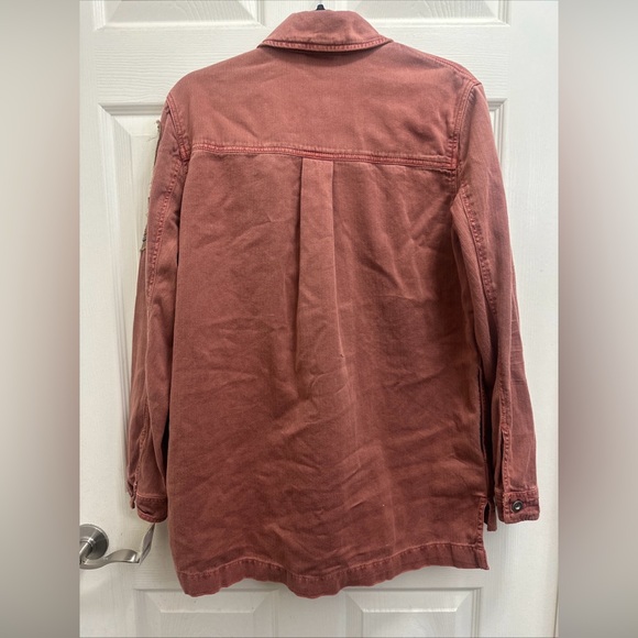 Free People Terracotta Shirt Jacket with Embroidered Sleeve - Picture 4 of 6